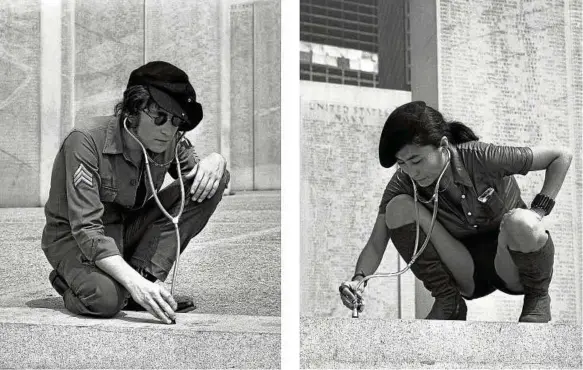  ?? FOTO: IAIN MACMILLAN, ©YOKO ONO LENNON ?? John Lennon und Yoko Ono beim Dreh für den Film „Imagine“am East Coast Memorial, Battery Park, New York, am 4. September 1971.