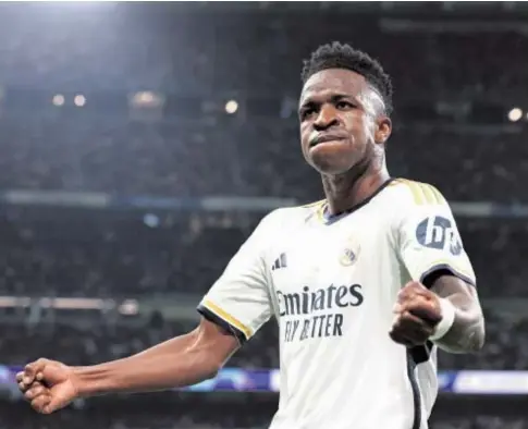  ?? // REUTERS ?? Vinicius celebra su gol anoche frente al Leipzig