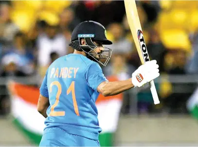  ?? Picture: AFP ?? GOT IT. India’s Manish Pandey reacts after reaching his 50 during the fourth Twenty20 internatio­nal against New Zealand in Wellington yesterday.