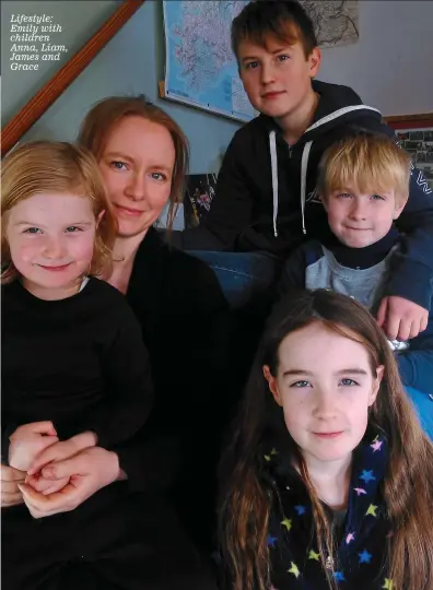  ??  ?? Lifestyle: Emily with children Anna, Liam, James and Grace