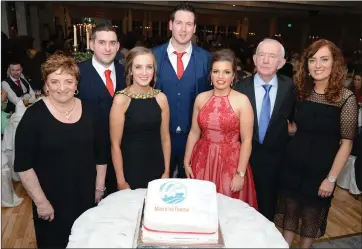  ??  ?? Above: Founding Banteer Macra Officers Noeeen Buckley and Dermot McCarthy joined by current officers Patrick Buckley, Aidan Murphy, Karen Buckley, Aishling O’Keeffe and Helen O’Regan at the Banteer Macra 50th Anniversar­y Banquet in the Killarney...