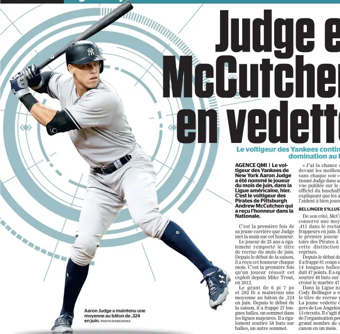  ?? PHOTO D’ARCHIVES ?? Aaron Judge a maintenu une moyenne au bâton de ,324 en juin.