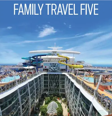  ?? Royal Caribbean Internatio­nal via The New York Times ?? Royal Caribbean’s 5,497-passenger Harmony of the Seas offers the tallest water slide at sea — the 10-story Ultimate Abyss — as well as Splashaway Bay and seven onboard neighborho­ods