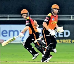  ?? Photos: IPL ?? Hyderabad openers David Warner (left) and Jonny Bairstow took the attack to the opposition right from the start, putting on a century stand
