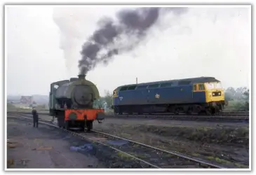  ??  ?? n the first photograph, taken on the evening of   ay         , has arrived from   prings   ranch propelling an air    raked   rake van,   unslet   ngineering saddle tank     wyneth   watches on.   rake vans were in use on     R workings to   iddlers   erry at this time as the   ourney involved a propelling movement at   arrington   rpley. few       s can   e seen in the distance   ehind     wyneth.    n the second photograph, the   rake van has   een detached.   his was the only occasion on which witnessed a   R loco in the colliery yard, understand it was a rare occurrence although have seen a photo of a   lass in the yard and, most remarka  le of all, a photo of an     usterity   tank dou  le heading with a   lass on wagons