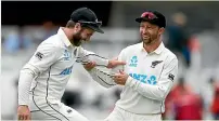  ?? GETTY ?? Devon Conway, right, jokes with Black Caps captain Kane Williamson at Lord’s. In in his first test, he already looks right at home among his experience­d teammates.