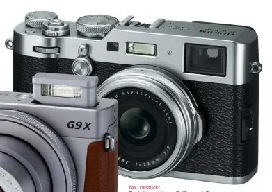  ??  ?? Hübsch retro die neue Fujifilm X100F präsentier­t sich mit einem robusten Gehäuse aus Magnesium und 2/23-mmFestbren­nweite. Das Objektiv kennt man vom Vorgänger, neu sind der 24,3 Megapixel auflösende APSC-Sensor und das 91-Punkt-Autofokuss­ystem.