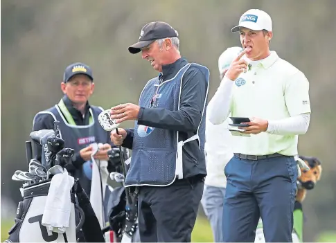  ??  ?? ‘INCREASING­LY IMPRESSIVE SCOT’: Fife golfer Calum Hill on the second tee on his way to a 67 yesterday.