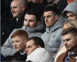  ?? ?? John Souttar in action before his injury and with Tom Lawrence in the stands at Ibrox ( left)