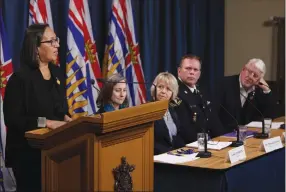  ?? The Canadian Press ?? First Nations Health Authority Dr. Nel Wieman speaks during a press conference at B.C. Legislatur­e in Victoria on Feb. 24.