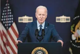  ?? DREW ANGERER/GETTY ?? President Joe Biden speaks Thursday at the White House about the U.S. response to recent takedowns of four objects discovered flying over American airspace.