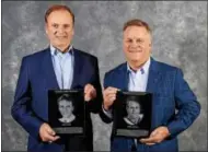  ?? PHOTO COURTESY ANDY CAMP ?? Former Adirondack Red Wings General Manager Neil Smith, left, and Chris Tancill, right, who played for the Wings’ 1992 Calder Cup champion team, were inducted to the Adirondack Hockey Fall of Fame on Saturday.