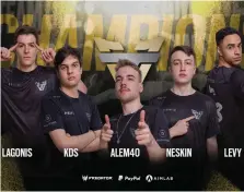  ??  ?? Alem4o, Lagonis, Neskin, Levy e Kds sono i cinque componenti del Team oNe che si è aggiudicat­o il Six Major di Raimbow Six