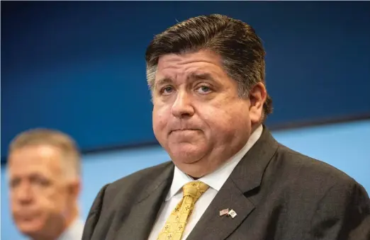  ?? PAT NABONG/SUN-TIMES ?? Gov. J.B. Pritzker at a press conference on Sept. 14. in Greektown.