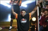  ?? PHOTO BY CHRIS PIZZELLO — INVISION — AP ?? Ben Simmons comes out to participat­e in a challenge at the Kids’ Choice Sports Awards on Thursday in Santa Monica, Calif. Tobias Harris said he’s seen the new and improved Simmons jump shot this summer.