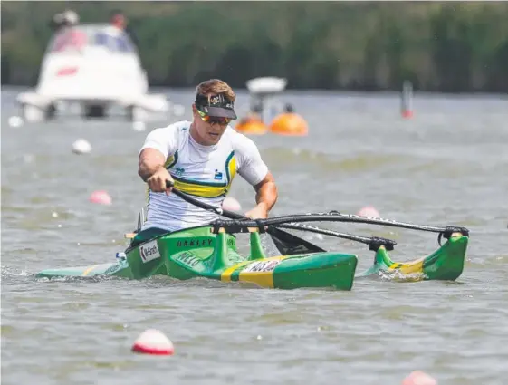  ?? Picture: AUSTRALIAN CANOEING ?? Champion paddler Curtis McGrath on his way to winning the va’a canoe final in Hungary.