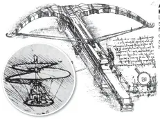  ??  ?? AHEAD OF HIS TIME: Leonardo’s sketches for a giant crossbow and even a helicopter