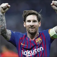  ?? NICK POTTS / PRESS ASSOCIATIO­N VIA AP 2018 ?? Barcelona’s Lionel Messi is the Spanish league’s leading scorer with 19 goals, five more than Real Madrid’s Karim Benzema. The Argentina star is trying to finish as the league’s top scorer for the seventh time, which would be the most all-time.