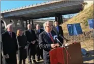  ?? GARY PULEO —DIGITAL FIRST MEDIA ?? State Sen. John Rafferty speaks about the bipartisan effort that led to the reconstruc­tion of the Route 422 bridge between West Norriton and Valley Forge, set to open to westbound traffic by the end of year.