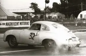  ??  ?? Below left: The Buschmann and Pope 356 spinning in the 1953 Nine Hour Race. This was the first Porsche to compete at Goodwood (Ferret Fotographi­cs)