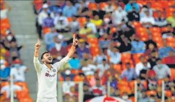  ?? BCCI ?? Axar Patel returned figures of 6/38 to help India skittle out England for 112 on Day 1 of the third Test in Ahmedabad on Wednesday.