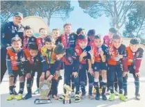  ?? ?? ▮ Con sus trofeos de bicampeone­s, el Atlas de Piedras de la categoría 2012 que participó en la sexta edición de la Copa JG Saltillo 2023 de futbol infantil y juvenil.