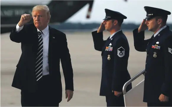  ??  ?? Donald Trump at Joint Base Andrews in Maryland after returning to Washington on Friday. He has said he will be not be compromisi­ng with Canada over Nafta