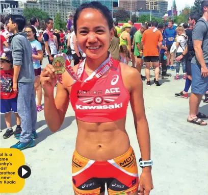  ??  ?? Cebuana Olympian Mary Joy Tabal is a bit pressured but excited as the same time as she try to produce the country's first gold medal in the 29th Southeast Asian (SEA) Games in women's marathon event early morning today at the newlook Bukit Jalil...
