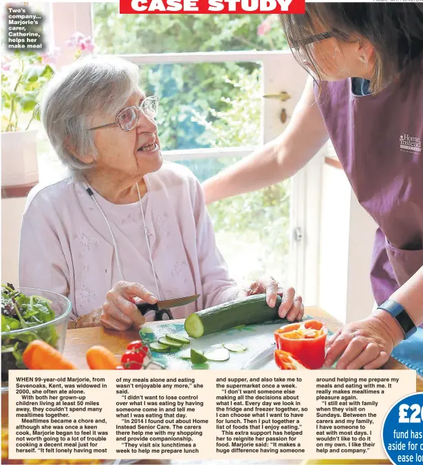  ?? Picture: MATT BRISTOW ?? Two’s company... Marjorie’s carer, Catherine, helps her make meal