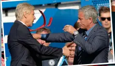  ?? GETTY IMAGES and PAUL MARRIOTT ?? Shake S on it: Arsene A Wenger W and Jose Jo Mourinho yesterday, in contrast to th their fight in 2 2014 (left)