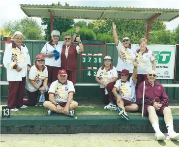  ??  ?? Above: Celebratin­g a two-shot win over Traralgon in the division four grand final on Tuesday are Drouin Bowling Club’s team (from left) manager Joan Lang, Irene Dawson, Ruth Waring, Ian Haughton, Maria Wans, Margaret Owens, Maureen McMillan, Andre De Waele, Lorraine Fox and emergency Gerry Wakefield.
Left: Drouin’s division one runner-up team are (back, from left) Bob Cole, John Leighton, Brian Thorpe, Andrew Blaby, Les Firth, Andy Kidd, Graeme Aubrey, (front, from left) Maureen Leighton, Jan Aubrey, Margaret Schofield, Mary Firth, Denise Hamilton, Pauline Appleyard and Sheryl Atkinson.