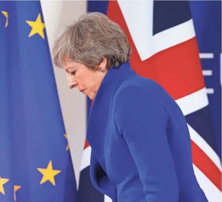  ??  ?? British Prime Minister Theresa May gives a press conference at the end of European Council last week in Brussels, Belgium. The leaders of the 27 remaining EU member countries have endorsed the draft Brexit withdrawal agreement and approved the draft political declaratio­n on future EU-UK relations in a special meeting of the European Council on Britain leaving the EU under Article 50. JULIEN WARNAND / EPA-EFE