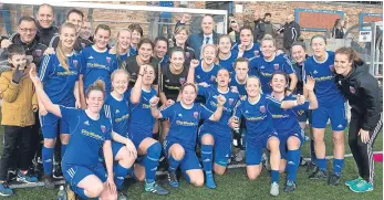  ??  ?? Forfar Farmington celebrate beating closest rivals Motherwell Ladies in SWPL2 at Station Park. Their 5-1 win clinched promotion and the SWPL2 championsh­ip.