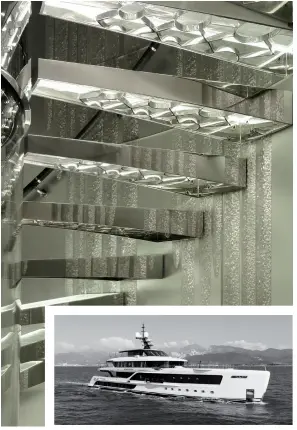  ??  ?? Glass for interior design by Bernard Pictet - Yacht Quinta Essentia - © Reverberi