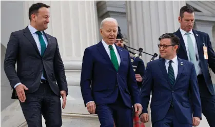  ?? ?? Soft power: L to r, Taoiseach Leo Varadkar, US president Joe Biden and speaker Mike Johnston