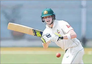  ?? INDRANIL MUKHERJEE/AFP ?? Australia’s captain Steve Smith plays a shot during the first day of a three-day practice cricket match between India A and Australia at The Brabourne Cricket Stadium in Mumbai on Friday.