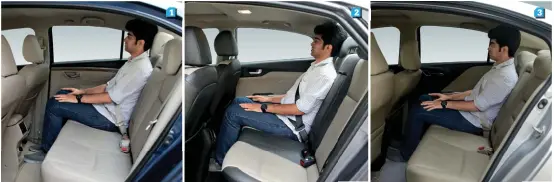  ??  ?? When it comes to rear seat space, especially rear leg room, the Hyundai Verna (2) loses out to the Maruti-Suzuki Ciaz (1) and the Honda City (3) as the two offer much more space and are better suited as chauffeur driven cars