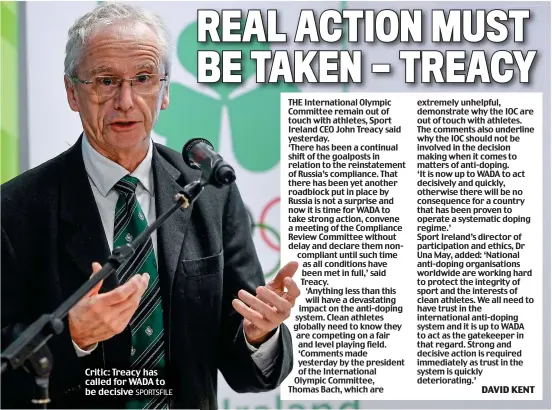  ?? SPORTSFILE ?? Critic: Treacy has called for WADA to be decisive