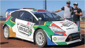  ??  ?? Triple world champion Petter Solberg and RX2 titleholde­r Cyril Raymond are seen here with a world Rallycross Supercar at the opening of the new Rallycross circuit at Killarney last week. Picture: Colin Brown