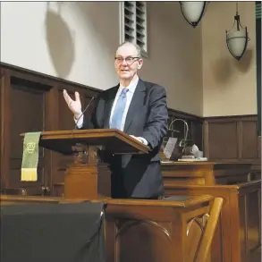  ?? Contribute­d photo ?? Kevin Shippy, executive director of the Domestic Violence Crisis Center, speaks at a church in Norwalk.