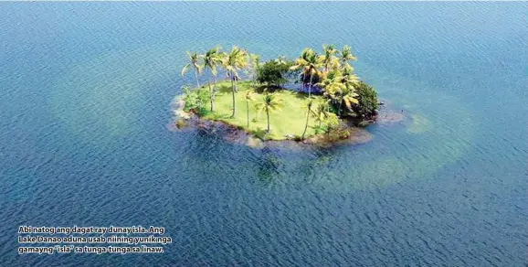  ??  ?? Abi natog ang dagat ray dunay isla. Ang Lake Danao aduna usab niining yunik nga gamayng “isla” sa tunga-tunga sa linaw.
