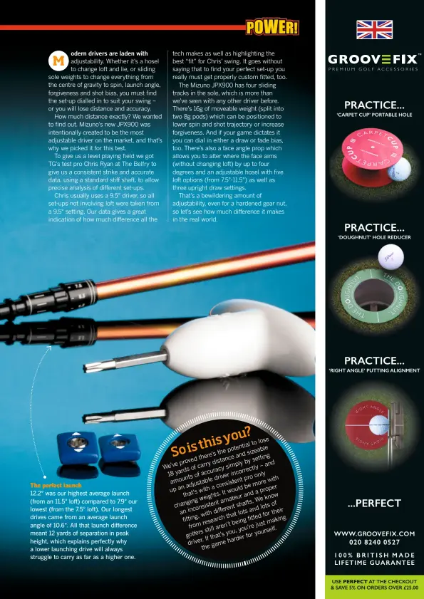  ??  ?? 12.2° was our highest average launch (from an 11.5° loft) compared to 7.9° our lowest (from the 7.5° loft). Our longest drives came from an average launch angle of 10.6°. All that launch difference meant 12 yards of separation in peak height, which...