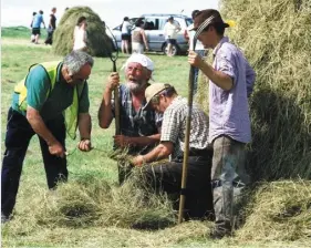  ?? PHOTO: IRISH INDEPENDEN­T ARCHIVES ?? Twisting a hay rope during the 2005 Traditiona­l Haymaking Festival in Trim, Co Meath, were Joey Hyland, Tony O’Sullivan, Tom Darby and Robert Douglas.