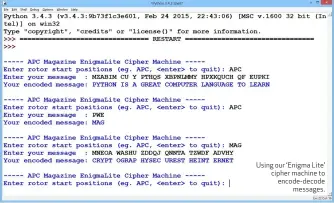  ??  ?? Using our ‘ Enigma Lite’ cipher machine to encode-decode messages.