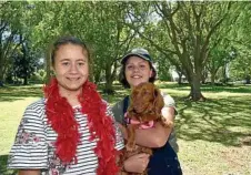  ??  ?? Mia Van Der Merwe (left) and Maeve Toombes dress up with Milly.