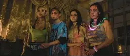  ?? ERIK CHAKEEN/A24 ?? Amandla Stenberg, from left, Maria Bakalova, Chase Sui Wonders and Rachel Sennott in the blackly comic horror riff“Bodies Bodies Bodies.”