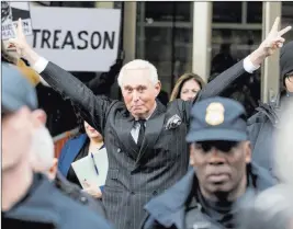  ?? Andrew Harnik The Associated Press ?? Roger Stone leaves federal court Feb. 1 in Washington. Pete Santilli, a figure in the 2014 Bunkervill­e standoff, is asking a federal judge for permission to interview Stone.