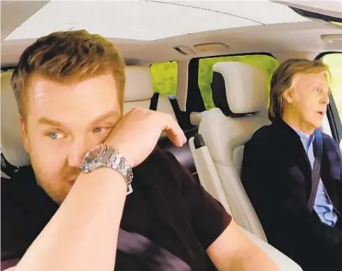  ?? CBS ?? James Corden was brought to tears by Beatle Paul McCartney while telling a story about the band’s iconic song, “Let It Be” during the filming of a Carpool Karaoke in Liverpool.