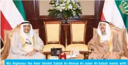  ??  ?? His Highness the Amir Sheikh Sabah Al-Ahmad Al-Jaber Al-Sabah meets with Kuwaiti Ambassador to the UK Khaled Al-Duwaisan.