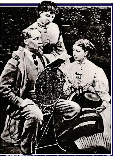  ??  ?? CENTRE OF ATTENTION: Dickens reading to daughters Katey, standing, and Mamie at his home in 1865